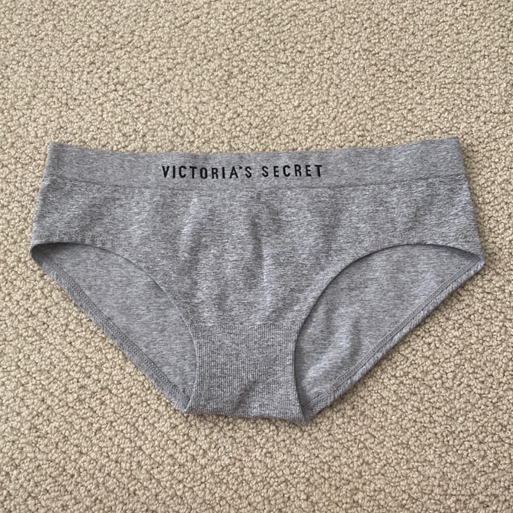 NEW Victoria’s Secret Grey Logo Hiphugger Hipster Panties Polyester Blend NWOT